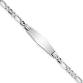 14k White Gold Polished Solid Chain/Solid Plate Figaro Link Soft Diamond Shape 24.5x7.5mm Plate 8 inch ID Bracelet